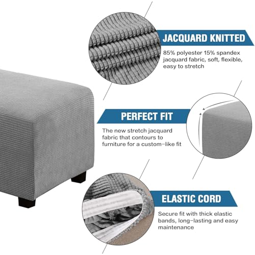 H.VERSAILTEX Ottoman Cover Slipcover Rectangle Fit Length 29"-34" Footrest Sofa Slipcovers Stool Cover Footstool Protector Covers Feature Stretch Thick Soft Jacquard Fabric Removable Washable - Dove - color: Dove, size: Rectangle-Large