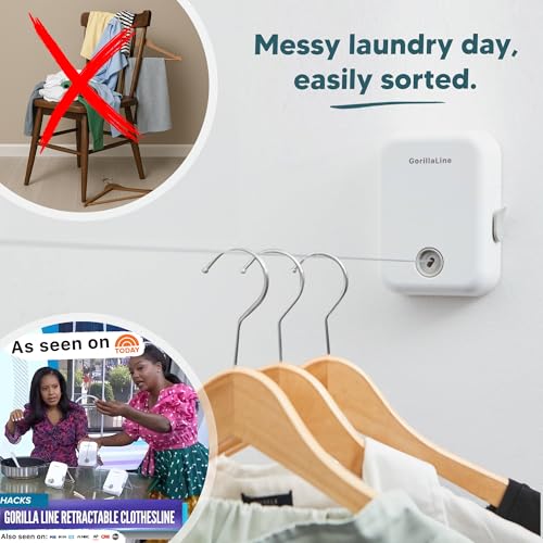 Retractable Clothesline Indoor Outdoor Clothes Line | Heavy Duty Clothes Drying Laundry Line | Wall Mounted Drying Rack Clothing Line - style: White