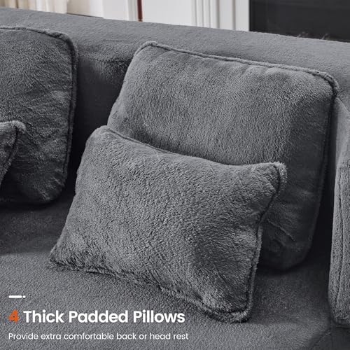 78” Convertible Sofa Bed, Full Size Sleeper Couch, Grey | Boneless Folding Loveseat, Deep Seat, Soft Chenille, 4 Pillows, No Assembly, for Guest Living Room Bedroom - color: Grey, size: 78"