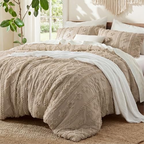 Bedsure Tufted Boho Comforter Set Twin Size - Light Brown Boho Bed Set, GentleSoft™ 2 Pieces Farmhouse-Style Embroidery Bedding, Gifts for Woman, Soft Jacquard Kids' Twin Comforter for All Seasons - color: 09 - Light Brown - Elegant, size: Twin/Twin XL