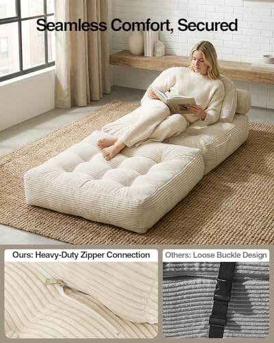 Folding Sofa Bed with Pillow Convertible Sleeper Chair Boneless Foldable Couch Comfy Floor Sofa Lounge Couch Bed for Living Room, Bedroom, Apartment, Beige - color: Beige