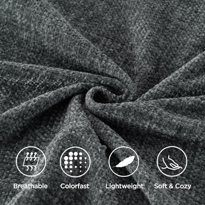 BATTILO HOME Dark Gray Chenille Throw Blanket for Couch, Soft Cozy Textured Knit Throw Blanket with Handmade Fringe Tassels, Lightweight Decorative Farmhouse Blanket for Sofa Bed Chair, 50"x60" | Soft Chenille Knit with Handmade Fringe Tassels, Lightweigh