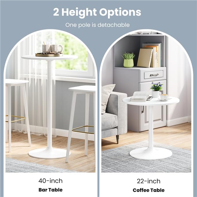 Cocktail Table,Two-in-one Modern Style Standing Circular Bar Table 40"/22" Two Convertible Height Suitable for Dining Room, Restaurant, Kitchen (2, White) - color: White, size: Diameter：23.99‘’