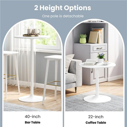 Cocktail Table,Two-in-one Modern Style Standing Circular Bar Table 40"/22" Two Convertible Height Suitable for Dining Room, Restaurant, Kitchen (2, White) - color: White, size: Diameter：23.99‘’