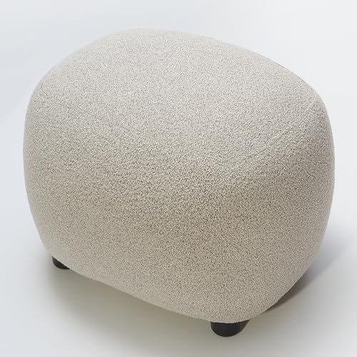 KINWELL Round Boucle Upholstered Ottoman Chair Padded Seat Footstool, Taupe | Easy Assembled Modern Soft Sofa Couch Loveseat Chair Footrest, Extra Seating for Bedroom Entryway, 18.5" D x 23" W x 16.5" H - color: Taupe