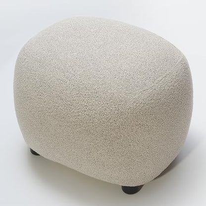 KINWELL Round Boucle Upholstered Ottoman Chair Padded Seat Footstool, Taupe | Easy Assembled Modern Soft Sofa Couch Loveseat Chair Footrest, Extra Seating for Bedroom Entryway, 18.5" D x 23" W x 16.5" H - color: Taupe