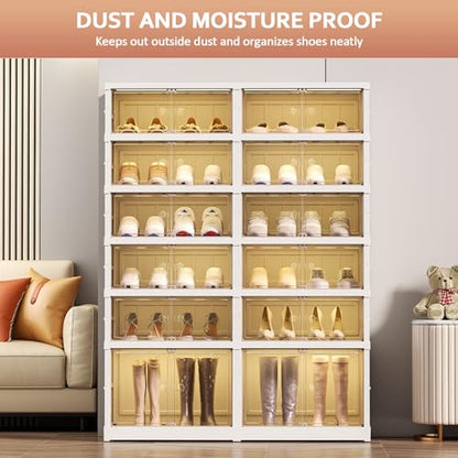 SYNCVIBE Shoe Rack Organizer for Closet, 6 Tiers, 24 Pairs, 34.2" Wide | Foldable Shoe Storage, Collapsible Shoe Cabinet with Doors, Stackable Plastic Shoe Shelves for Entryway and Living Room - size: 6 Tiers -24 Pairs White