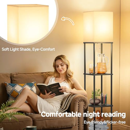 Coucrek 2-Pack Floor Lamp with Shelves, 3-Tier Standing Shelf Lamp | 3CCT 950LM Bright Bulb Included, Storage Bookshelf Tall Lamps for Living Room Bedroom Office - color: Black