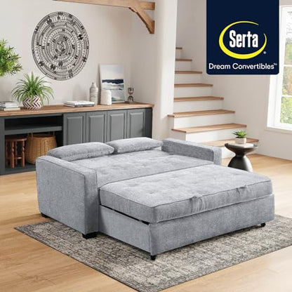 Serta Ainsley 72.6" Convertible Sleeper Sofa, Queen Size, Dreamcoil Comfort, Soft Woven Fabric, Light Grey - color: Light Grey, size: Queen Sofa