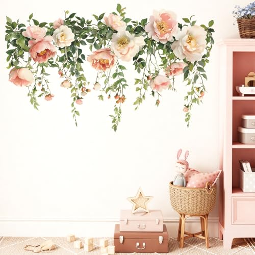 Flower Wall Decals, Removable PVC Stickers Indoor Decor | Vivid Rose Print, Peel and Stick Wall Decals Murals Art Decor , Wallpaper for Girls Bedroom Living Room Kitchen TV Background - style: Rose
