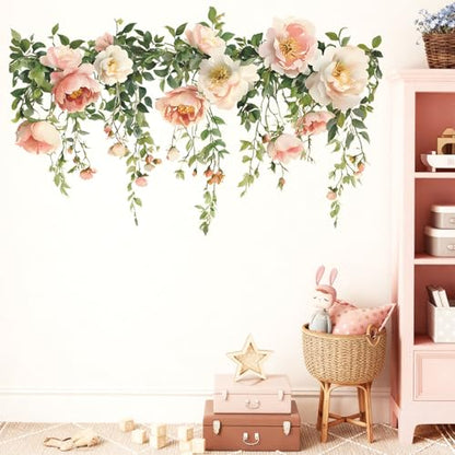 Flower Wall Decals, Removable PVC Stickers Indoor Decor | Vivid Rose Print, Peel and Stick Wall Decals Murals Art Decor , Wallpaper for Girls Bedroom Living Room Kitchen TV Background - style: Rose