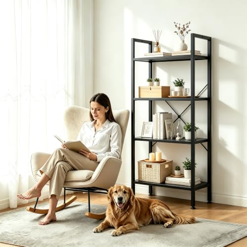 HealSmart 4 Tier Bookshelf, Free Standing Book Shelf Home Office Bookcase Shelf Storage Organizer for Bedroom, Bathroom, Living Room, Office, Balcony, Black - color: Black, size: 4 Tier