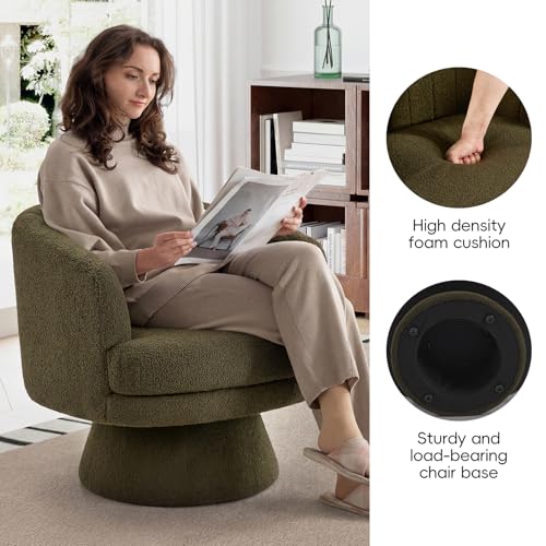 Swivel Accent Chair with Armrest, Modern 360 Degree Swivel Barrel Chair with Curve Back and Soft Cushion,Comfy Round Sherpa Teddy Armchair Single Sofa for Living Room,Bedroom, Green - color: Green