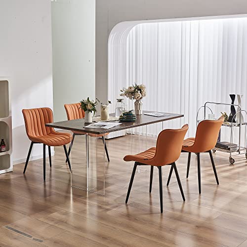 YOUNUOKE Dining Chairs Set of 2 Mid-Century Modern Kitchen Chair Orange | Faux leather upholstered with Back, fits dining living waiting room guest reception. Waterproof easy to clean assemble, 300lb - color: Camel