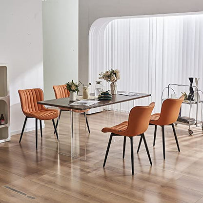 YOUNUOKE Dining Chairs Set of 2 Mid-Century Modern Kitchen Chair Orange | Faux leather upholstered with Back, fits dining living waiting room guest reception. Waterproof easy to clean assemble, 300lb - color: Camel
