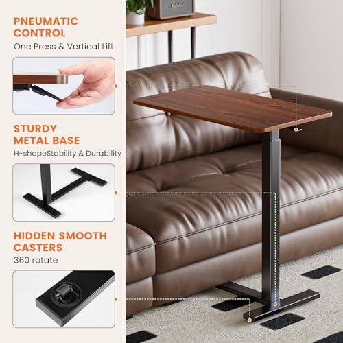 Sweetcrispy Overbed Table, Bedside Table, Storage Shelf | Adjustable Rolling Wheels, Mobile Laptop Desk, Space Saving Frame, Dorm, Apartment, Chocolate - color: Chocolate