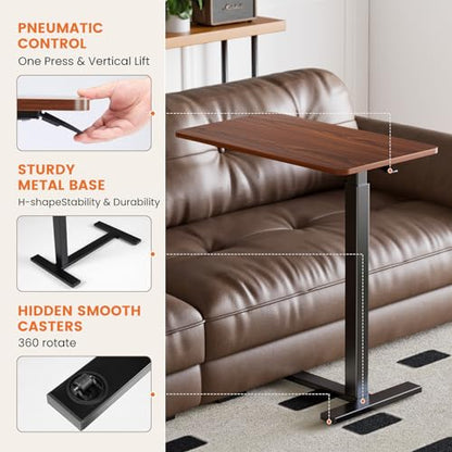 Sweetcrispy Overbed Table, Bedside Table, Storage Shelf | Adjustable Rolling Wheels, Mobile Laptop Desk, Space Saving Frame, Dorm, Apartment, Chocolate - color: Chocolate