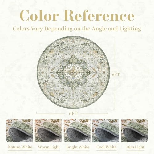 PADOOR 6FT Round Rug,Rugs for Living Room,Soft Green Circle Rug,Machine Washable Rugs for Bedroom,Non Slip Carpet,Rug for Dining Room Living Room Bedside Office - color: Green, size: 6' (Round)