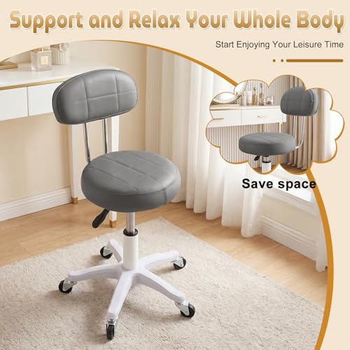 Vanity Chair with Wheels, Small Office Desk Chairs with Back, Armless Chairs Round Rolling Chair Height Adjustable 360 Swivel Computer Stools for Bedroom Home Office Salon Dark Gray - color: Dark Gray
