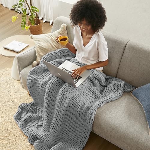 Madison Park Chunky Double Knit Throw Blanket, 50 x 60, Charcoal | All Season, Ultra Soft, Acrylic, Cozy Warmth for Sofa or Bed, Boho, OEKO-TEX Certified - color: Charcoal