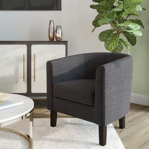 BELLEZE Living Room Chair, Linen Round Accent Barrel Chair, Club Tub Sofa Chair for Bedroom, Corner Chair with Flared Legs and Cozy Soft Padding - Highland (Gray) - color: Grey, style: Barrel Chair