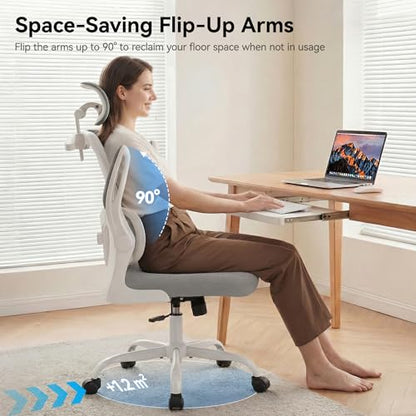 Ergonomic Office Chair, Desk Chair with Adjustable Lumbar Support | High Back Breathable Mesh Computer Chair with Adjustable Headrest,Hanger,Flip Up Armrest and Rocking Function for Home Office - color: Grey