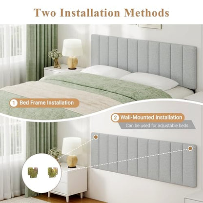King Size Headboard Only, Height Adjustable Linen, Light Gray - color: Linen-lightgray, size: King/California King