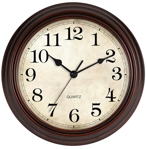 Wall Clock 14 Inch Vintage Decorative Battery Operated Silent | Bronze round clock; clear glass easy read; silent non-ticking; for living room, kitchen, bedroom - color: A_bronze, size: 14"