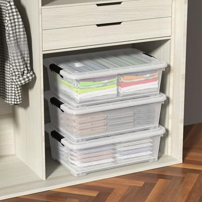 20 Quart Plastic Under Bed Storage Bins with Lid, 4-Pack Clear Underbed Storage Containers with Wheels - size: 20 Quart