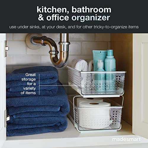madesmart Premium Two Tier Organizer, Clear | pull out bins, adjustable dividers, tiered access, cleaning supplies, under sink use, pantry bottles, woman owned - color: Clear, size: 1-Pack
