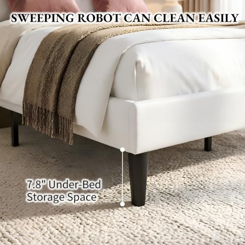 VECELO Queen Size Bed Frame, Adjustable Upholstered Button Tufted Headboard, Heavy-Duty Bedframe with Wood Slats Support, No Box Spring Needed, Linen & White - color: Linen & White, size: Queen, style: Bed Frame