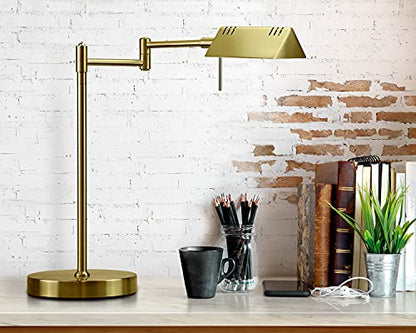 O'Bright LED Pharmacy Table Lamp, Full Range Dimming, 12W LED, 360 Degree Swing Arms, Desk, Reading, Craft, Work Lamp, ETL Tested, Antique Brass (Gold) - color: Antique Brass