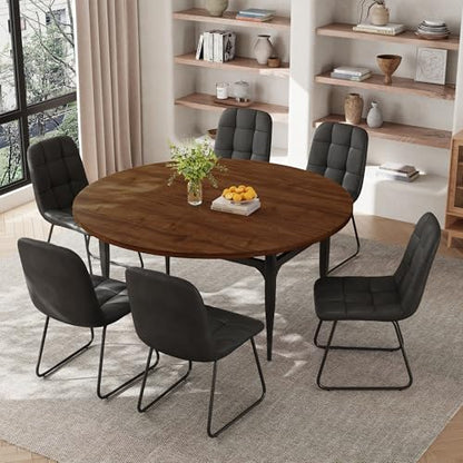 HIPIHOM Expandable Folding Dining Table Set, 55-Inch Round to Square Table with 6 Upholstered Chairs, Metal Frame, for Dining Room or Apartment (Round Table + 6 Black Modern Dining Chairs) - color: Round Table + 6 Black Modern Dining Chairs