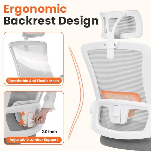 NEO CHAIR Office Desk Chair with Ergonomic High Back Mesh Headrest, Grey | Adjustable Headrest and Lumbar Support with Flip-Up Armrests Designed for Extended Sitting Comfort While Saving Space - color: Grey