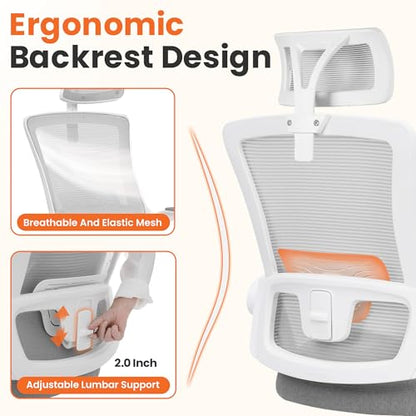 NEO CHAIR Office Desk Chair with Ergonomic High Back Mesh Headrest, Grey | Adjustable Headrest and Lumbar Support with Flip-Up Armrests Designed for Extended Sitting Comfort While Saving Space - color: Grey