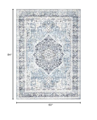 Area Rug 5×7, Vintage Boho Rug,Ultra-Soft Low Pile, Washable, Non Slip,Stain Resistant Printed Carpet for Living Room Bedrooms Playroom Office Kitchen, Light Blue - color: Light Blue, size: 5' x 7' (Rectangular)
