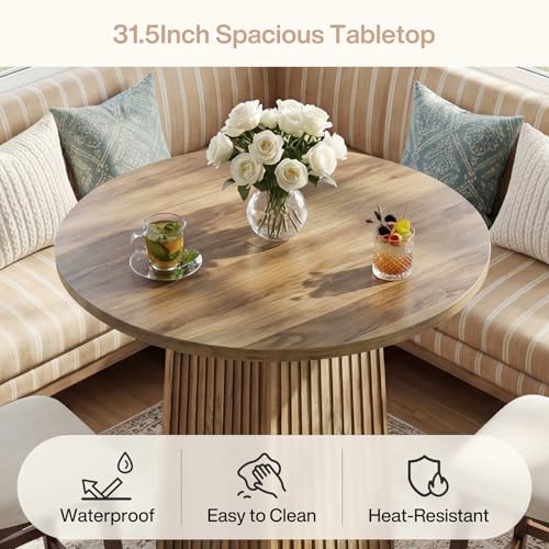 Tribesigns 31.5" Round Dining Table, Wooden Kitchen Table for Dining Room, Living Room, Small Space, Rustic Brown