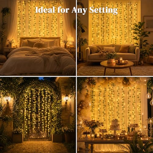 DomeStar Vines with Light for Bedroom, 300 LED Fairy Lights with Vines | Curtain String Lights with Remote for Dorm, Wedding, Party, Wall, Indoor, Outdoor Home Decor - style: 1pack-green vine-100Ft LED