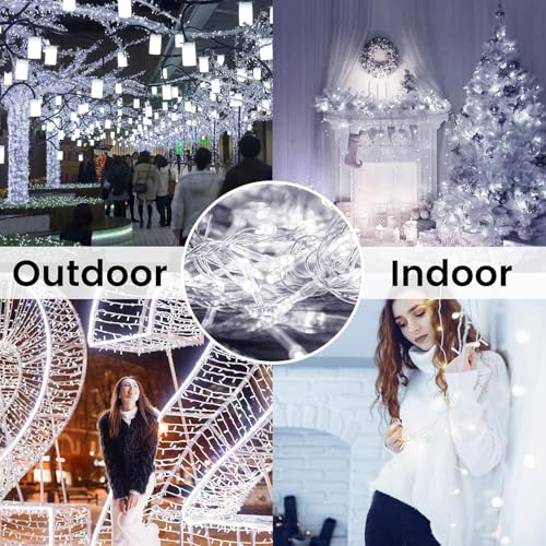 4 Pack 400 LED Battery Operated String Lights, Twinkle Lights Cool White | 132FT 8 Modes Christmas Fairy Lights Indoor Outdoor, Waterproof Battery Lights for Bedroom Party Porch Tree Holiday Decor - color: Cool White, size: 4PK(100LED)