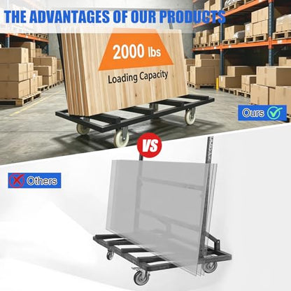 Folding Table Cart Dolly, 1800 LBS Heavy Duty Panel Truck with 4 Swivel Casters, Expandable Foldable Cart with Strap for Plywood, Plasterboard, Warehouse & Party Use
