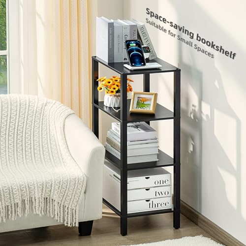 YUFAM 4-Tier Tall Slim Bookshelf, Small Bookcase for Small Spaces, Black - color: Black, size: 4-Tier