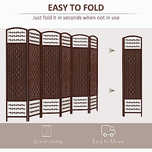 HOMCOM 6 Panel Room Divider, Folding Privacy Screen, 5.6', Brown | Room Separator, Wave Fiber Freestanding Partition Wall Divider - color: Brown, size: 6 Panel
