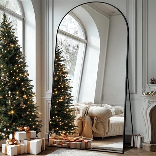 Antok Full Length Mirror, 44"x88" Floor Mirror with Stand, Hanging Mounted Mirrors for Bedroom, Living Room, Cloakroom, Dining Room, Black, Arched - color: Black (Arched), size: 88"L x 44"W