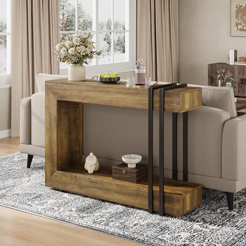 Einhomn 42.5" Console Table Behind Couch, 2-Tier Narrow Entryway Table with Storage, Wood Sofa Tables for Hallway/Entrance/Living Room/Foyer, Rustic Brown - color: Rustic Brown