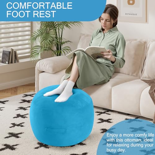 MeMoreCool Round Pouf Ottoman Foot Rest 20x15 Inches, Blue | Blue Round Pouf Footstool, Soft Foam Stuffed Circle Foot Rest for Living Room Bedroom - color: Striped Blue