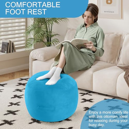 MeMoreCool Round Pouf Ottoman Foot Rest 20x15 Inches, Blue | Blue Round Pouf Footstool, Soft Foam Stuffed Circle Foot Rest for Living Room Bedroom - color: Striped Blue