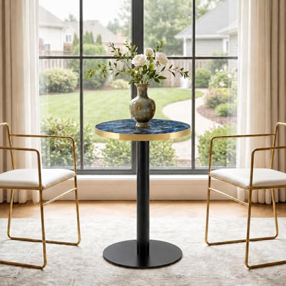 TesNus 23.6" Small Round Dining Table for 2, Circle Tulip Table, Faux Marble Top with Black Metal Pedestal Base, Modern Leisure Coffee Table for Small Spaces, Cafe, Office, Blue&Black - color: Blue Top&black Base