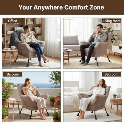 Welnow Khaki Single Lazy Chair for Adults，Modern Reading Accent Chair | A Side Pocket,Armrests,Thick Cushioned Seat & Backrest, Lounge Reading Chair for Bedroom,Living Room & Small Space - color: Khaki Without Stool