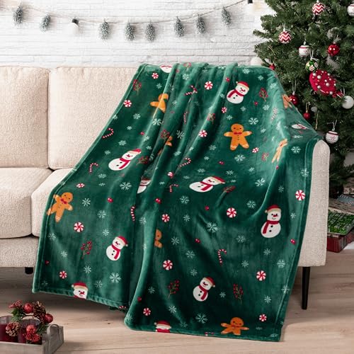 PAVILIA Christmas Gingerbread Throw Blanket | Green Holiday Christmas Fleece Blanket | Soft, Plush, Warm Winter Cabin Throw, 50x60 (Green Gingerbread) - color: Green Gingerbread, size: 50 x 60 Inches - Throw