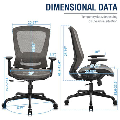 T96 Mesh Office Chair,Ergonomic Computer Desk Chair,Sturdy Task Chair- Adjustable Lumbar Support & Armrests,Tilt Function,Comfort Wide Seat,Swivel Home Office Chair - color: Charcoal